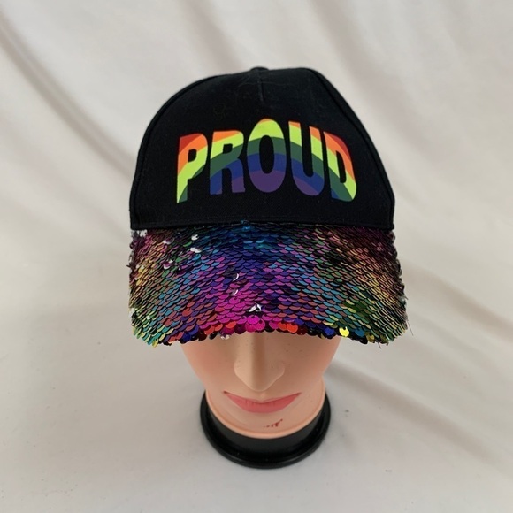 Collection18 Proud Sequined Black Rainbow Baseball Hat - Picture 2 of 7
